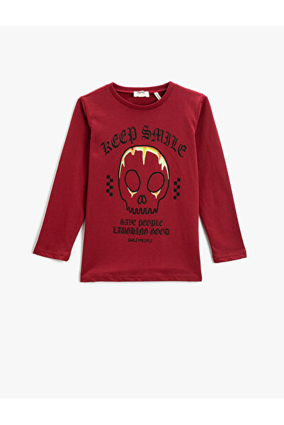 Koton Bedrucktes Langarm-T-Shirt aus Baumwolle mit Rundhalsausschnitt