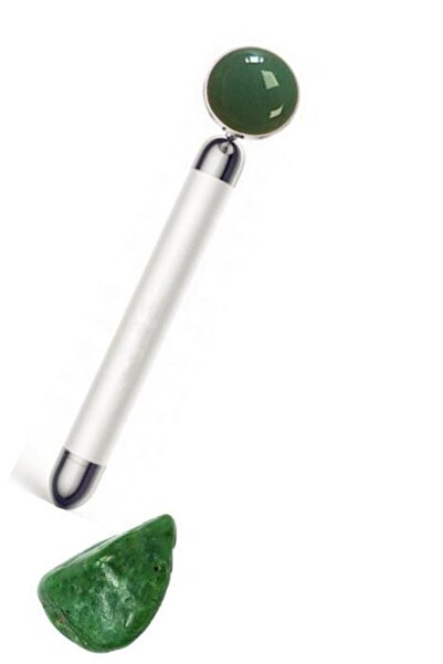 Profisher Titreşimli Güzellik Masaj Kalemi Doğal Green Jade (YEŞİM) Taş, Gümü...