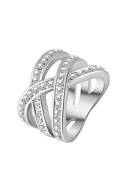 Profisher Hakiki Platin Kaplama Çok Taşlı Örgülü Yüzük Gümüş