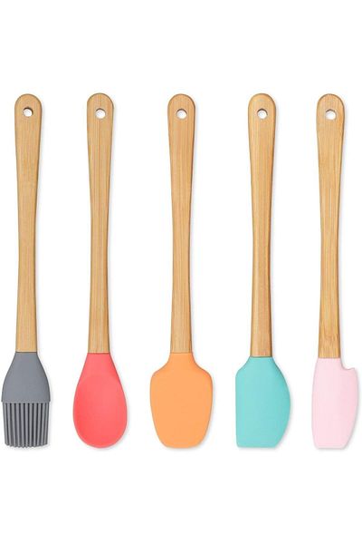 KÜÇÜK EW 5 Piece Mini Silicone Spatula Spoon Brush Set - High Quality - Bamboo Handle