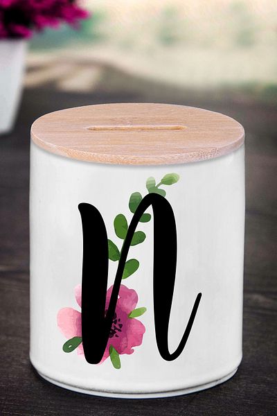 Bytwo Κουμπαράς με γράμμα N (ΚΕΡΑΜΙΚΟ) - Nature Flower N - K239