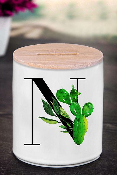 bymat Κουμπαράς με γράμμα N (ΚΕΡΑΜΙΚΟ) - Κάκτος N - K170