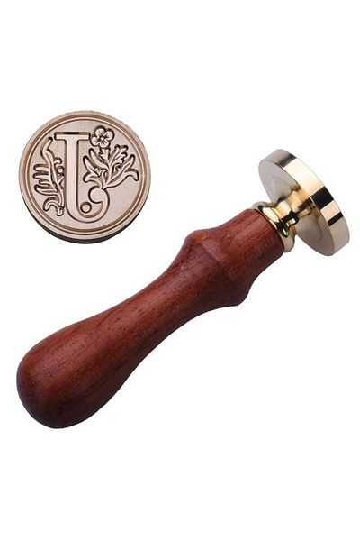 Jinserta Retro Letter Seal Stamp Letter J + 30 Pieces of Seal Candle + Melting Spoon