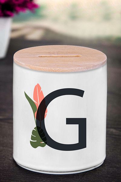bymat Κουμπαράς με γράμμα G (ΚΕΡΑΜΙΚΟ) - Flower Leaf G K277