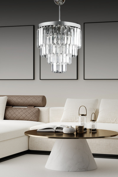 Birsen Aydınlatma Nilsa Gümüş 30x30 Cm'Lik Kristal Taşlı Lüks Avize - Yatak Odası - Salon - Mutfak - Hol