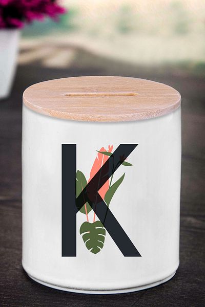 bymat Κουμπαράς με γράμμα K (ΚΕΡΑΜΙΚΟ) - Flower Leaf K - K279