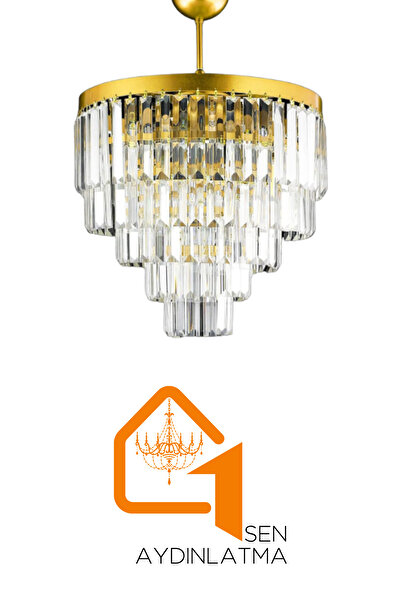 Birsen Aydınlatma Nilsa Gold 40x40 Cm'Lik Kristal Taşlı Lüks Avize - Yatak Odası - Salon - Mutfak - Hol