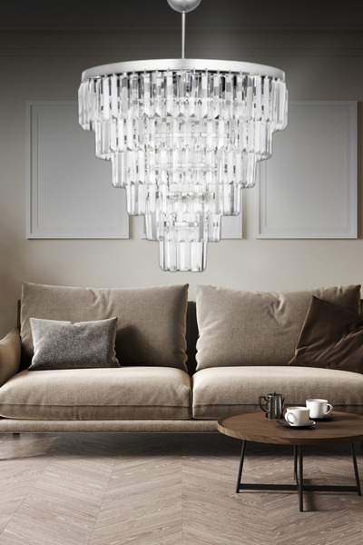 Birsen Aydınlatma Nilsa Gümüş 50x50 Cm'Lik Kristal Taşlı Lüks Avize - Yatak Odası - Salon - Mutfak - Hol