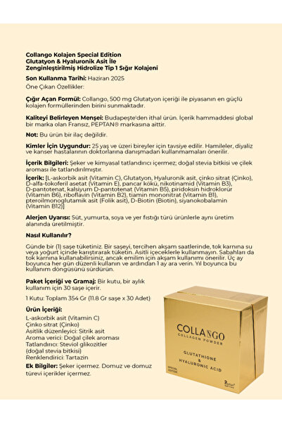 Collango 3 Aylık Gold Special Edition Collango Kolajen Takviye ve Cilt Bakım Maskesi