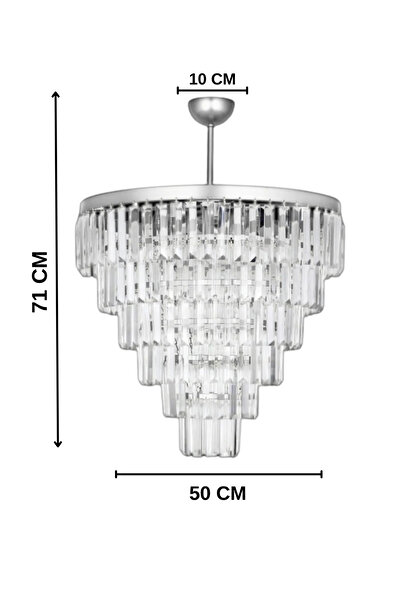 Birsen Aydınlatma Nilsa Gümüş 50x50 Cm'Lik Kristal Taşlı Lüks Avize - Yatak Odası - Salon - Mutfak - Hol