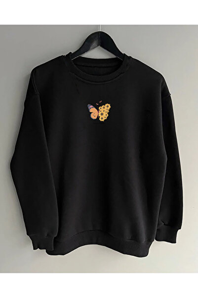 Tarzsokak BASKILI Kapşonsuz 0 Yaka Unisex Sweatshirt Siyah