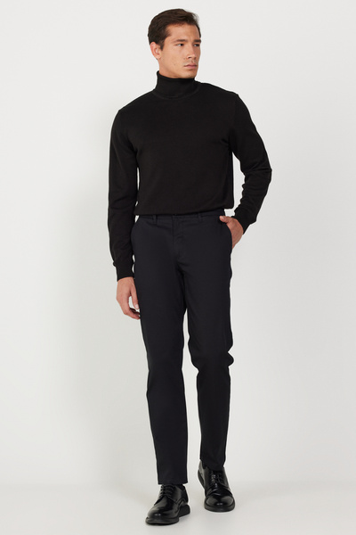 ALTINYILDIZ CLASSICS Ανδρικό μαύρη άνετη εφαρμογή χαλαρό κομμένο βαμβακερό ελαστικό παντελόνι με πλαϊνές τσέπες