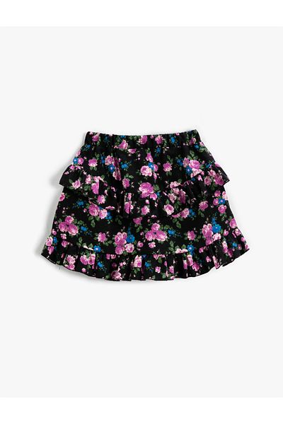 Koton Floral Mini Skirt with Cascading Ruffles