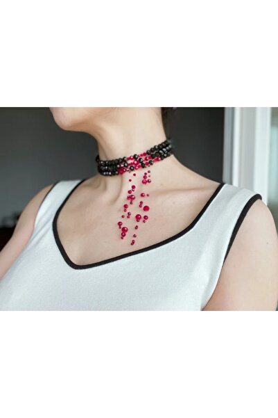 es moda shop Malka kanlı kolye korku kolyesi siyah