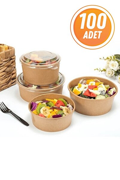 Eliz Party Kraft Karton Salata Kasesi Kapaklı 550cc 100 Adet