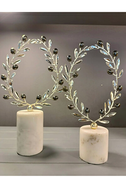 MIARIK DESIGN & DEKORASYON DEKORATIF BEYAZ MERMER KAİDELİ ZEYTIN DALI 2 LI DE...