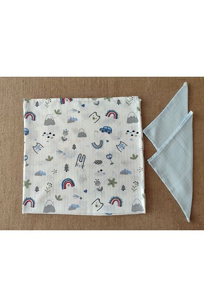 Alpıno MUSLIN BLANKET MUSLIN BLANKET ALPINOBABY 100% COTTON (85 cm * 85 cm) + 2 handkerchiefs