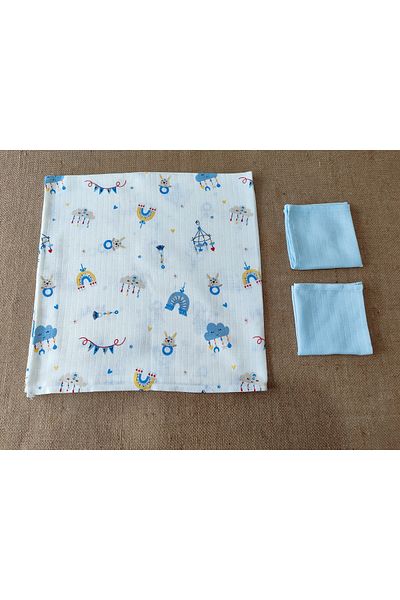 Alpıno MUSLIN BLANKET MUSLIN COVER ALPINOBABY COTTON (85 cm * 85 cm) + 2 handkerchiefs