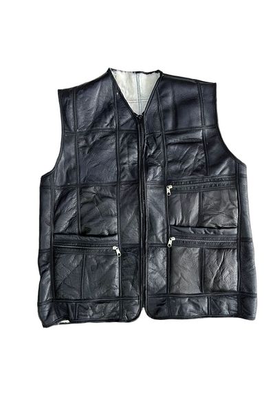 Lndr Patchwork Inside Fur-Outside Suede Genuine Leather Vest with Piping Detail