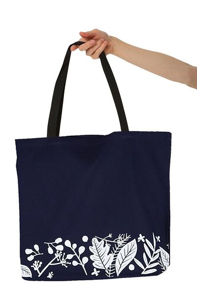 Baghashtag White Plants Printed Black Cloth Bag