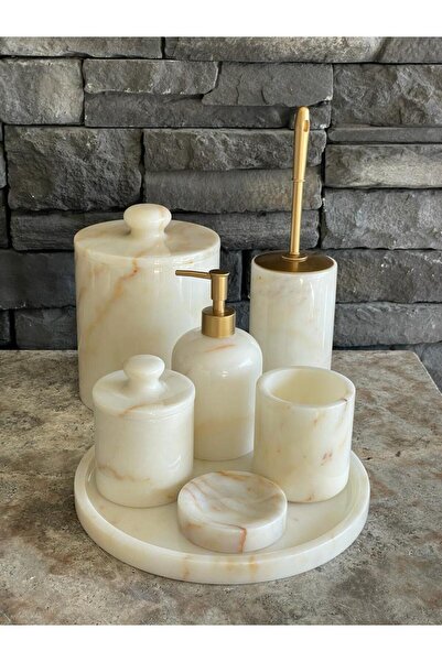 Polen Stone طقم حمام كاندي ماربل مكون من 7 قطع من سلسلة خاصة بمقبض رخامي جديد مع إكسسوارات ذهبية غير لامعة من الدرجة الأولى