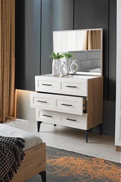 Erezogulları Mobilya Çakıl MDF 3 Çekmeceli Aynalı Şifonyer 90x43x84cm