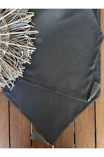 desen izmir Linen Linen, Jute Texture, Anthracite Color Runner Blanket