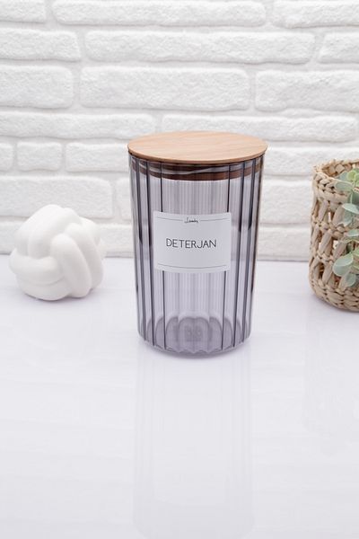 zezedesing Διακοσμητικό Καπνιστό Οβάλ Ριγέ Βάζο Απορρυπαντικού με Ξύλινο Καπάκι 2200ML