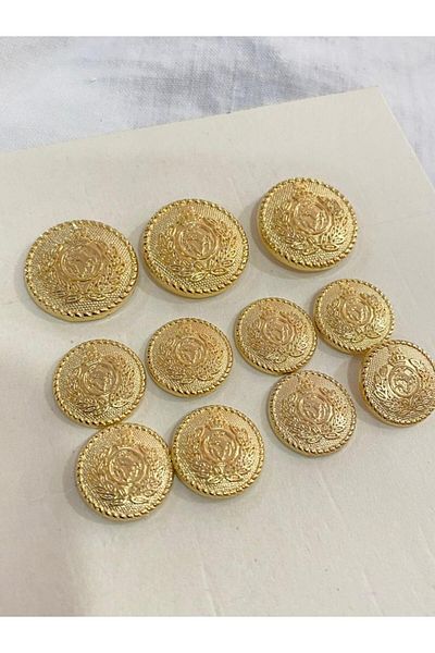 BALIM ÖRGÜ EVİ Blazer Jacket and Coat Button Set Yellow with Metal Embossed Pattern