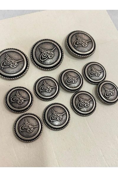 BALIM ÖRGÜ EVİ Blazer Jacket and Coat Button Set Metal Embossed Pattern Matte Gray