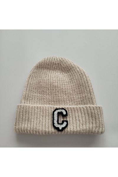 initialess Mohair Folded Wool Beret with Letter C