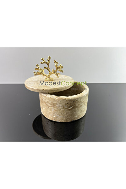 Modestmar Natural Travertine Marble Bowl, Gold Coral Accessory Marble Bowl with Lid, Decorative Bowl, Jewelry Box