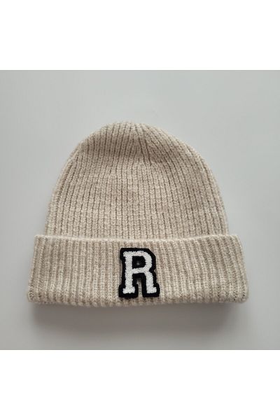 initialess Mohair Folded Wool Beret with Letter R