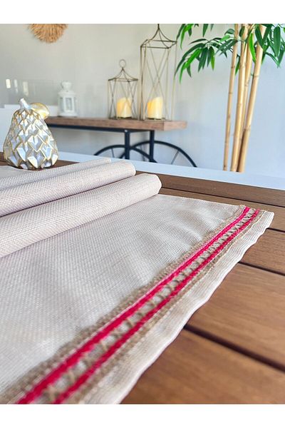 desen izmir Linen Linen, Jute Texture, Red Stripe, Decorative Design Runner
