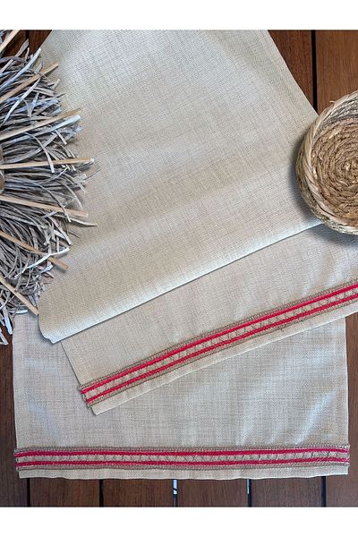 desen izmir Linen Linen, Jute Texture, Red Stripe, Decorative Design Runner