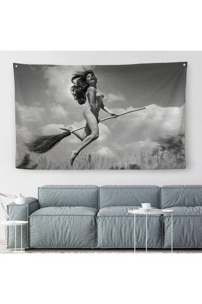 Harita Sepeti Летюча гола жінка з мітлою, полотно, настінне покривало-килим-5145