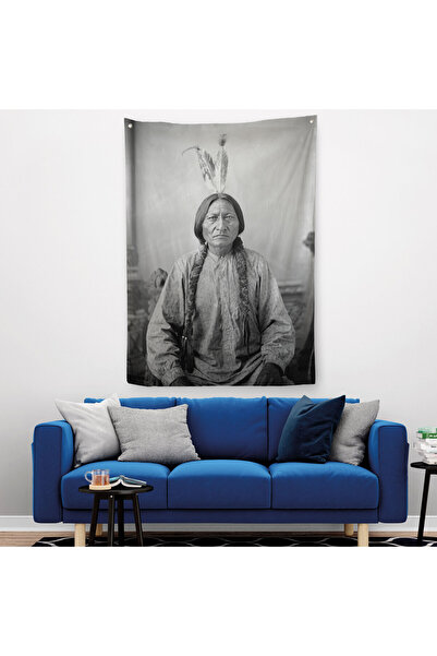 Harita Sepeti سجادة غطاء حائط على شكل ثور جالس، رأس قبيلة أمريكية أصلية حديثة...