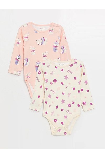 LC Waikiki LcwBaby- Crew Neck Printed Long Sleeve SnapBodyforBabyGirlSetof 2