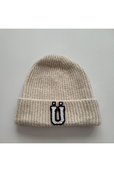 initialess Mohair Folded Wool Beret with Letter U