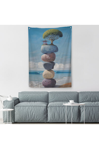 Harita Sepeti غطاء حائط بأحجار التوازن الملونة على الشاطئ - سجادة، علاج، تأمل...