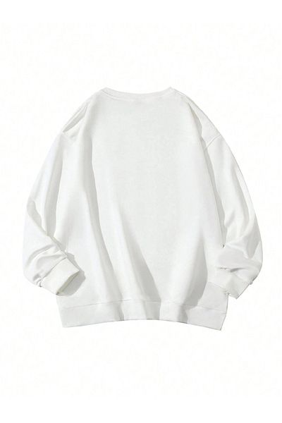 PALPİTO Hanorac oversize cu imprimeu Vaoay Vibes alb pentru femei