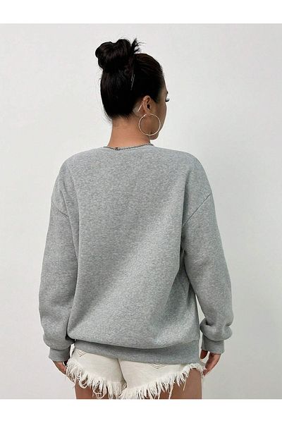 PALPİTO Hanorac oversize cu imprimeu VIP New York gri pentru femei