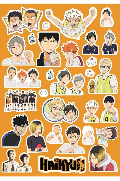 Anime Marketi مجموعة ملصقات Anime Haikyuu - جدول الأعمال - الكمبيوتر المحمول - مجموعة ملصقات الهاتف 18 قطعة