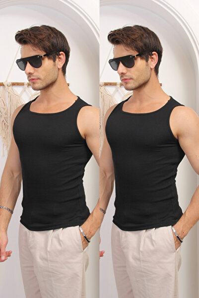 CATSPY Set de cămașă de corp cu nervuri negre din Lycra pentru bărbați