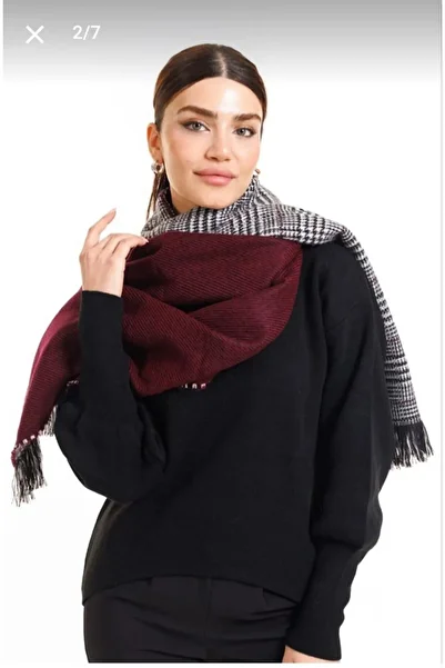 Nilbutik 70x190cm Winter Shoulder Shawl - Double Sided Plaid Wool