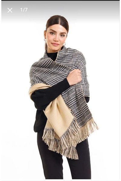 Nilbutik 70x190cm Winter Shoulder Shawl - Double Sided Plaid Wool
