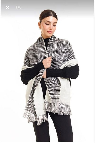 Nilbutik 70x190cm Winter Shoulder Shawl - Double Sided Plaid Wool