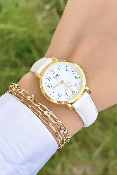 Q&Q Stylish Leather Corded Women's Wristwatch with Numbers