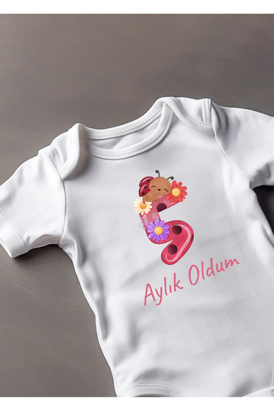 Lotus Baby Short Sleeve 100% Cotton I'm 5 Months Old Baby Bodysuit