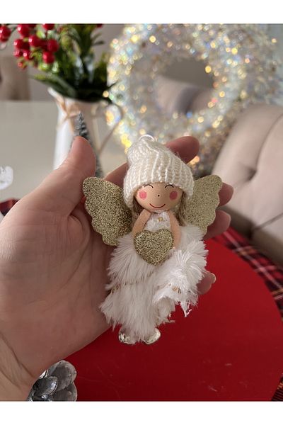 Ayd Home Σετ 2 White Angels - Χριστουγεννιάτικο Στολίδι Χριστουγεννιάτικο Δέντρο με Χρυσό Κορδόνι, Καρδιά Χριστουγεννιάτικο Αγγέλο Χιονιού - Κρέμα 16 εκ.